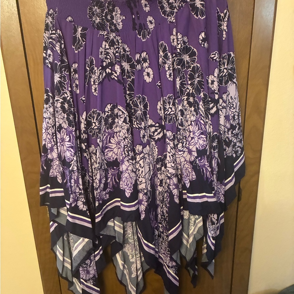 Denim 24/7 Purple Floral Asymmetrical Handkerchief Hem Skirt